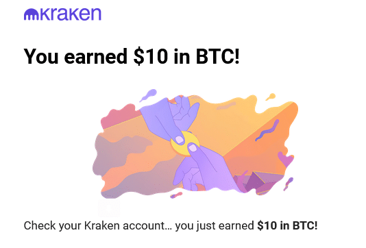 Kraken $10 sign up deposit bonus