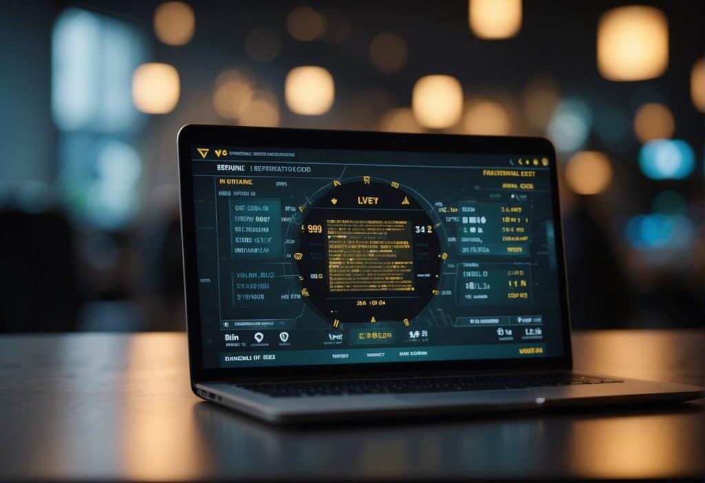 A digital screen displaying the Binance referral code (WUPBLUYN) with a security and account management interface in the background