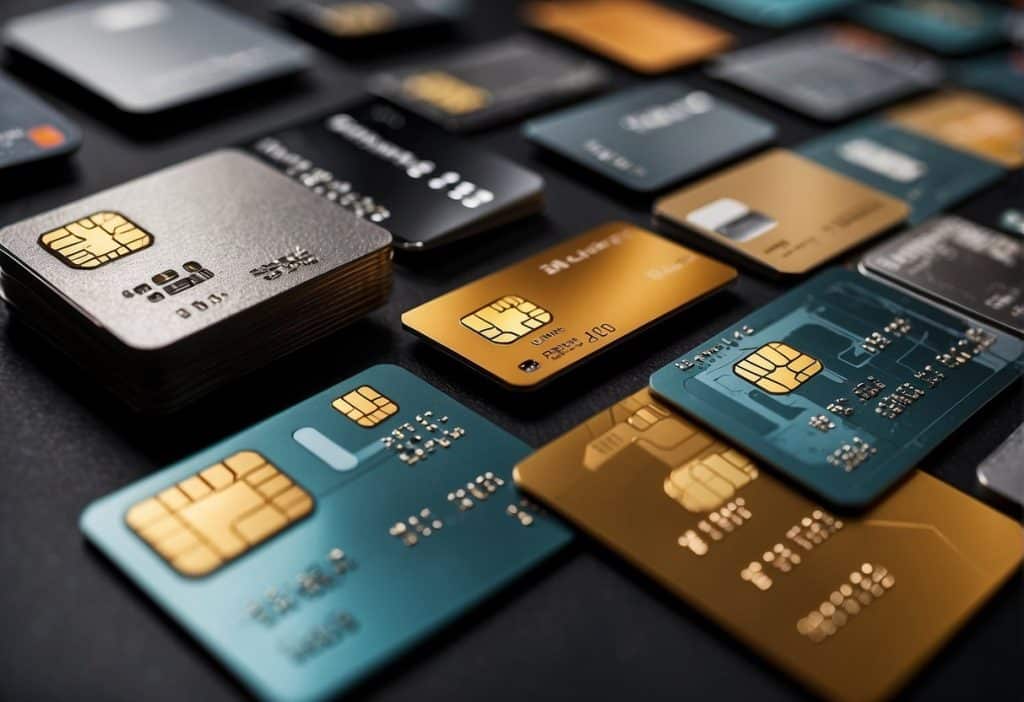 A variety of credit and debit cards surround the Binance Card, showcasing different options for users