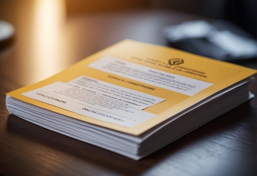 A stack of legal documents with "Terms and Conditions Binance Staking" prominently displayed on the cover