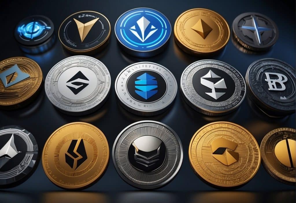 Various cryptocurrency exchange logos (e.g. Coinbase, Kraken, etc.) arranged in a lineup, with Binance logo in the center