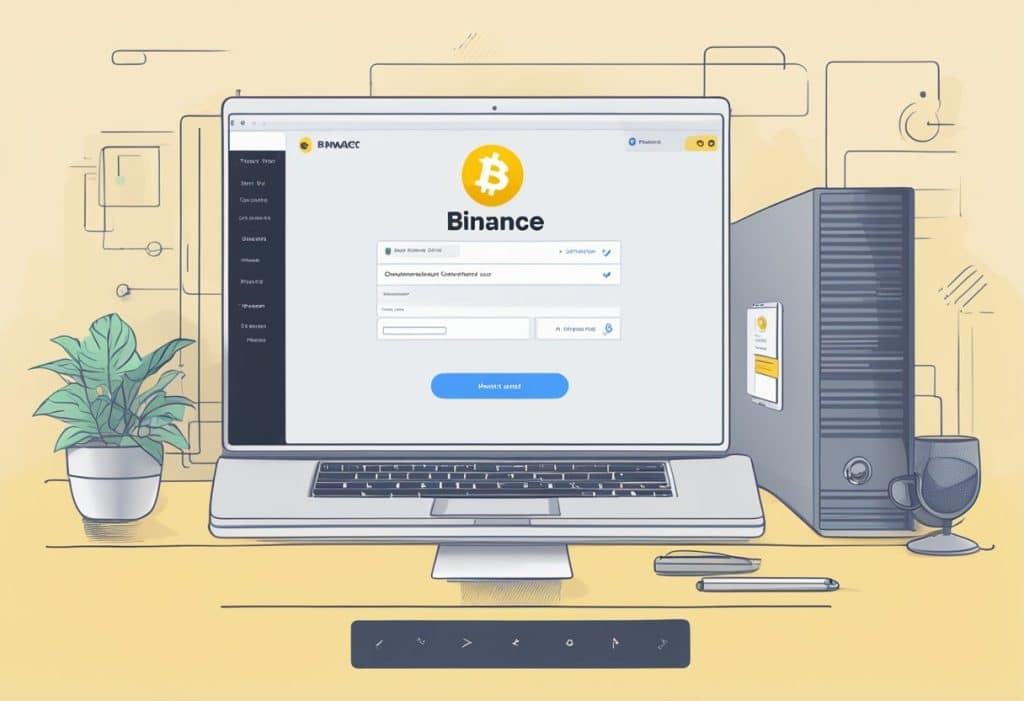A computer screen displaying the Binance.US website with a referral code input field and a "Getting Started" button highlighted