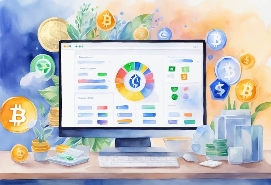 A computer screen displaying the Coinbase Earn platform, with various earning opportunities and cryptocurrency logos