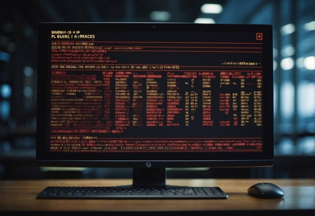 The computer screen displays an error message from the Binance API, with a red warning symbol and a brief description of the error
