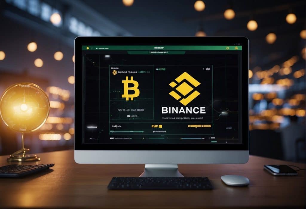 A computer screen displaying Binance Bridge with two cryptocurrency wallets transferring assets seamlessly