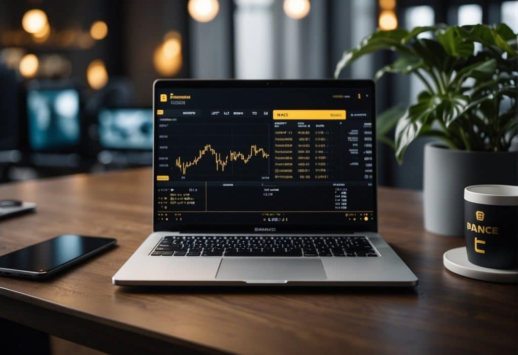 A computer screen displays the Binance Bridge interface as digital assets are being transferred and converted in a seamless DeFi transaction
