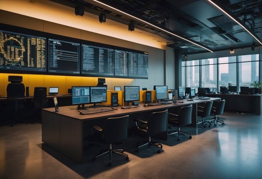 A high-tech security system surrounds the Binance headquarters, with layers of encryption and biometric scanners protecting the premises