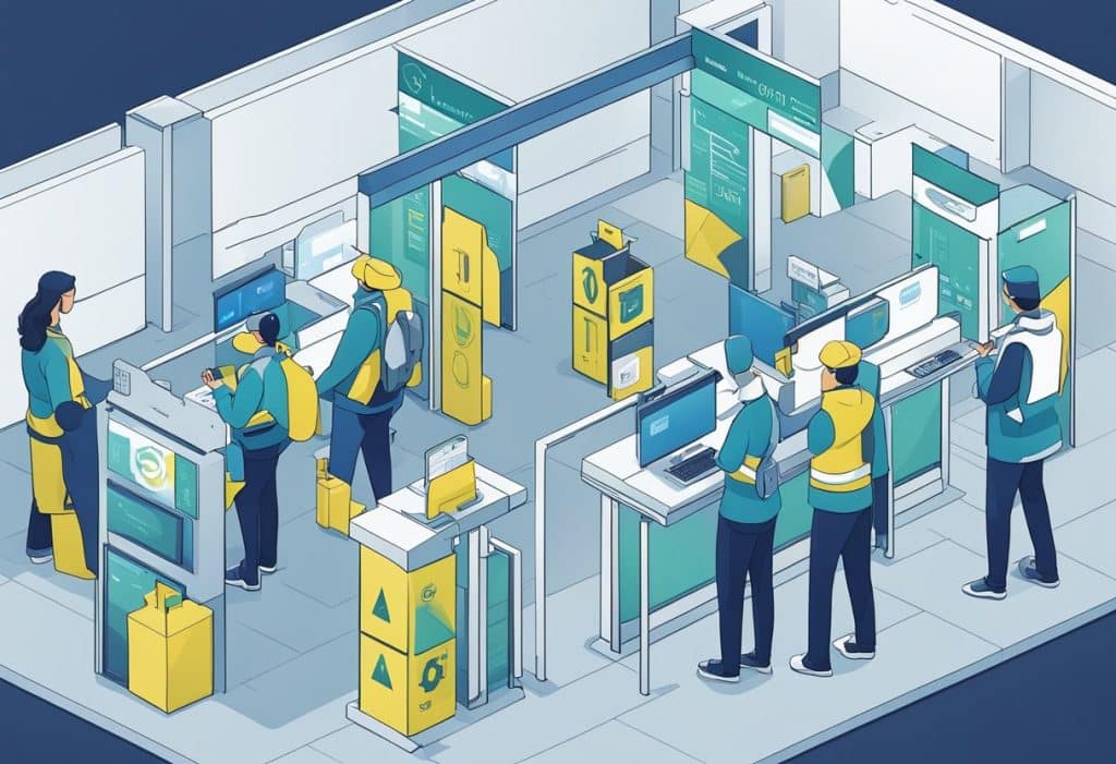 A high-tech security checkpoint scans IDs at Coinbase HQ