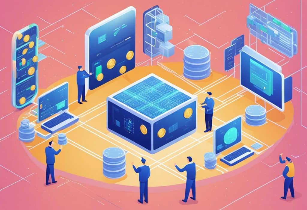 The scene depicts the development of the Coinbase L2 Network, with engineers working on code and infrastructure to enhance the platform's capabilities